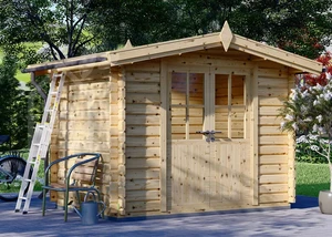 Gartenhäuschen mit Fahrrad und Leiter