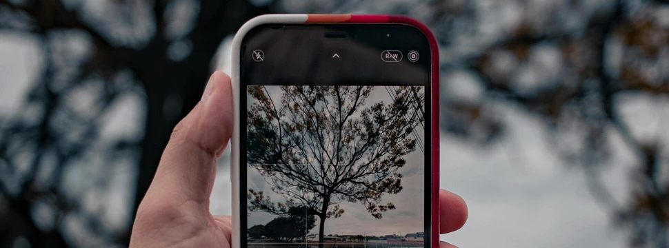 Foto von einem Handy, das Fotos von der umliegenden Natur macht