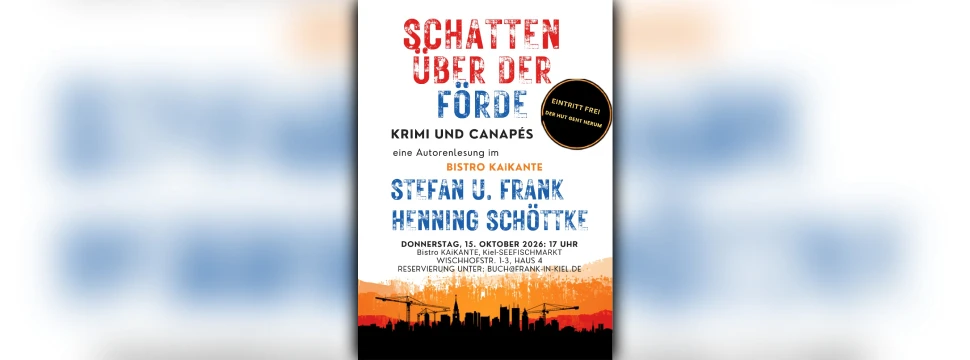 Plakat zur Veranstaltung "Schatten über der Förde" – Krimi und Canapés