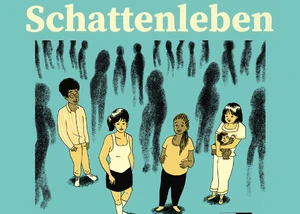 Plakat von geszeichnetet Menschen und ihren Schatten. Zusätzlich stehen die Ausstellunginfos auf dem Paklat