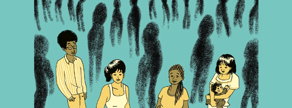 Plakat von geszeichnetet Menschen und ihren Schatten. Zusätzlich stehen die Ausstellunginfos auf dem Paklat