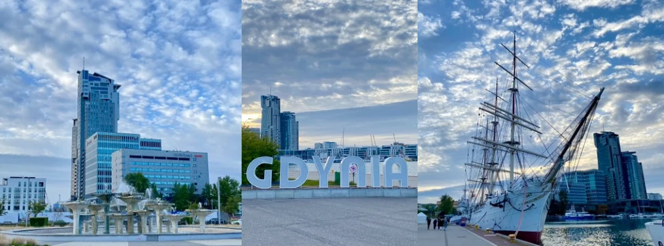 Die Partnerschaft zwischen Gdynia und Kiel besteht seit 40 Jahren Große Lettern an einem Hafen