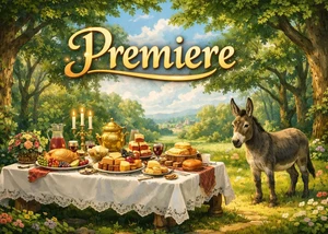 Ein Bild, das auf die Premiere zum Theaterstück "Tischlein, deck dich!" hinweist