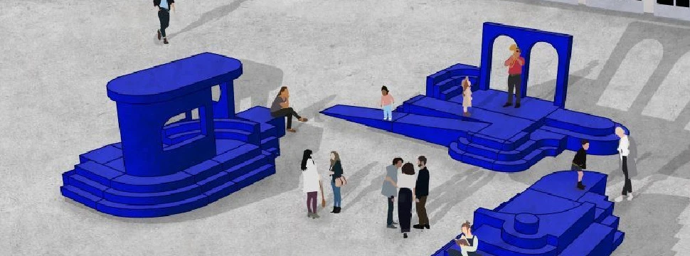 Der Siegerentwurf für das Projekt "Blaupause" Eine Skizze des Projekts "Blaupause" des Kollektiv Plus X aus Leipzig