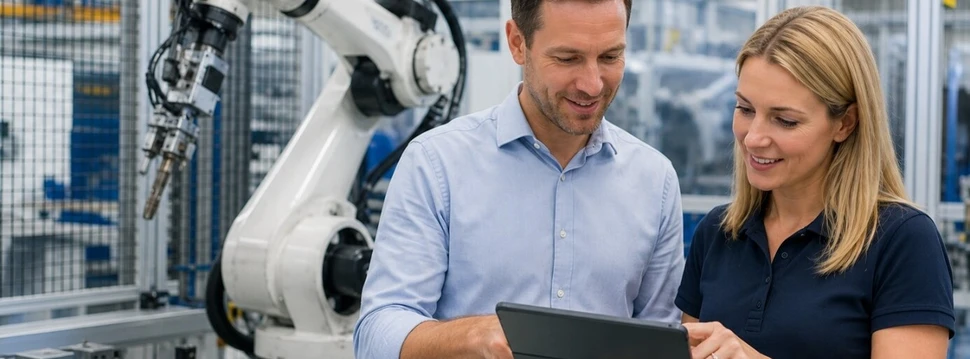 Zwei Personen stehen vor einer Maschine
